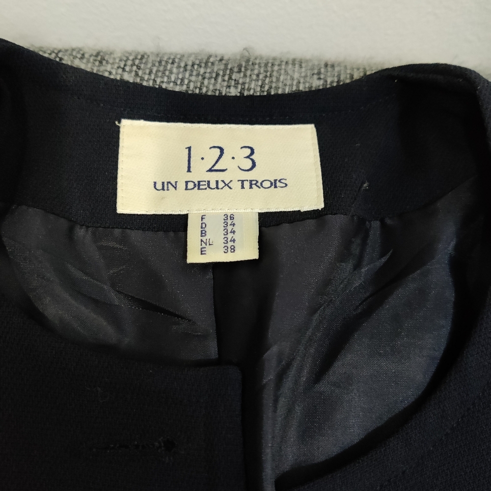 1.2.3 Un Deux Trois Paris Navy Tailored Jacket Gold Rim Buttons Size 38 / 6 - Picture 5 of 6